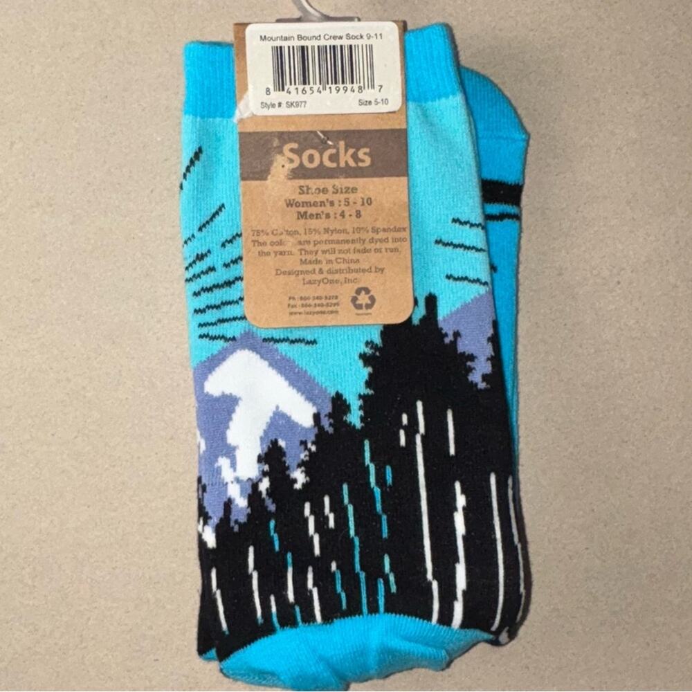 NWT Lazy One MOUNTAIN BOUND Crew Sock Unisex Women's 5-10 | Mens 4-8 blue/black - Picture 11 of 16
